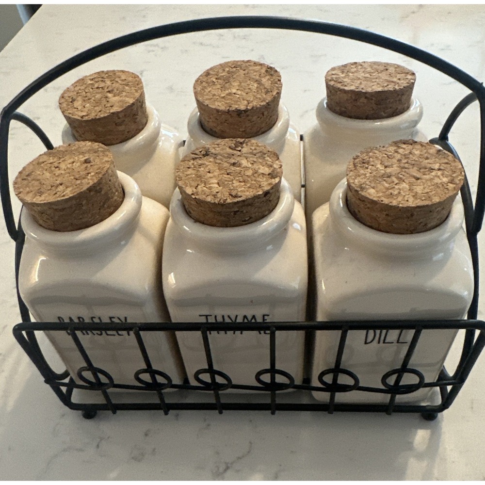 Rae Dunn Spice Rack Jars Set Of 6 Cork Tops Artisan Collection by Magenta NEW